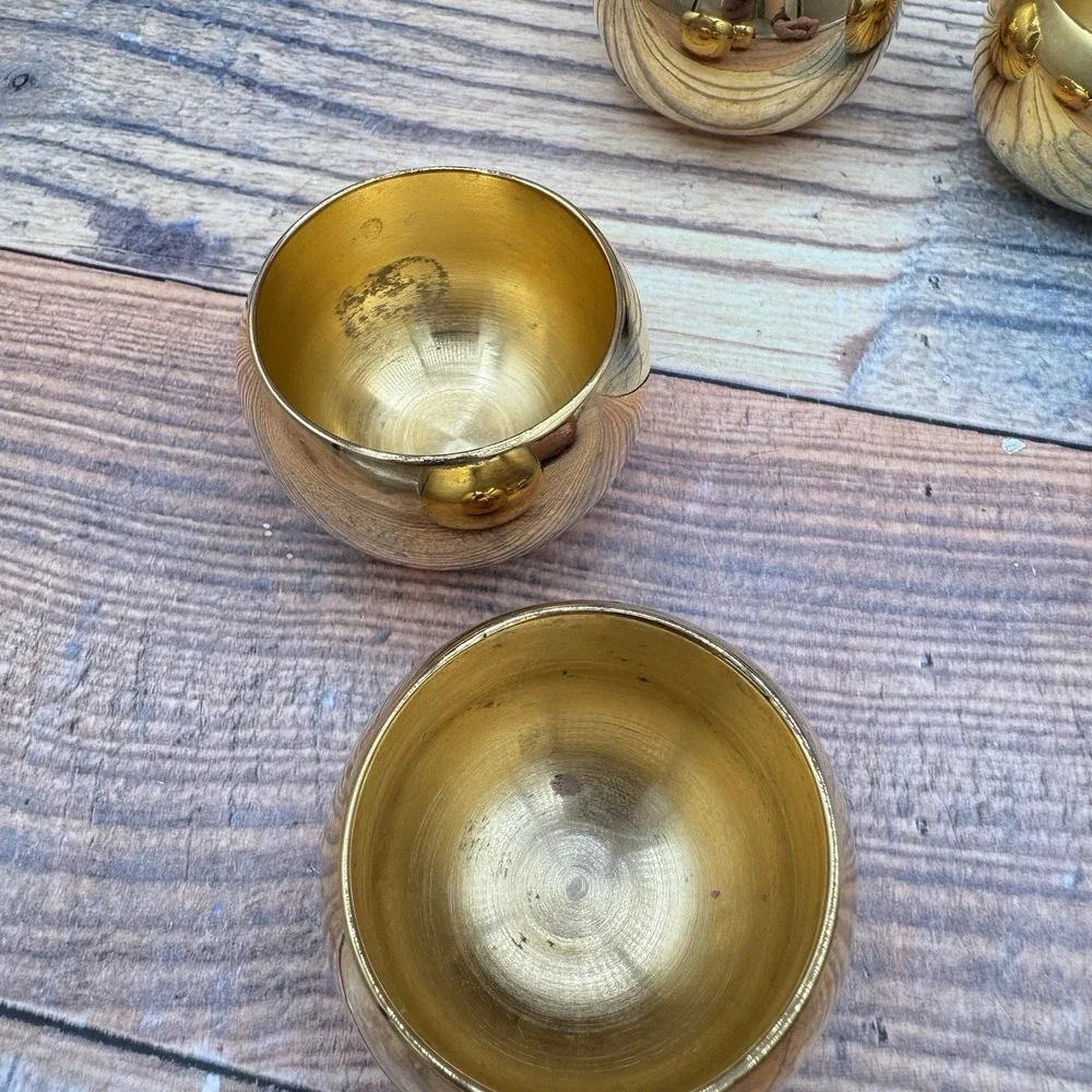 Vintage Korean SOJU Shot Glass 24K Gold Plated Set‎ of 4 Stainless Steel Sake